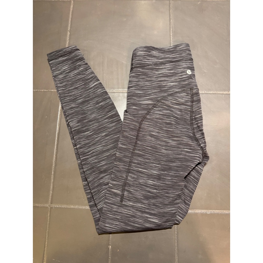 Lululemon Speed Up Tight Space‎ Dye Black White Running Leggings Pockets Size 6